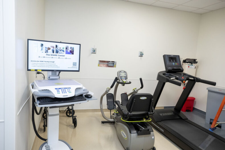 Patients can get a head start on their recovery with an exercise room on the pulmonary stepdown unit. (photo by Susan Urmy)