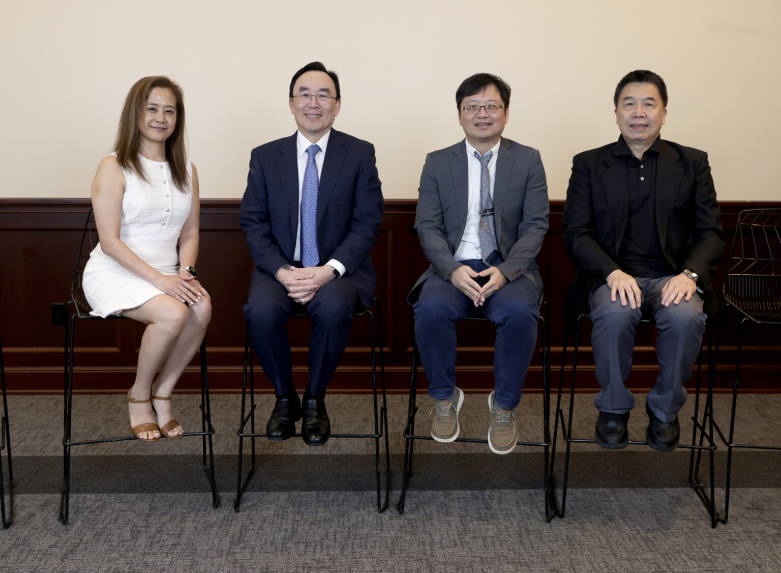 Among those at the symposium were, from left, Janey Wang, MS, MEng, Yu Shyr, PhD, Hsin-Chou Yang, PhD, and Chun-houh Chen PhD. (photo by Donn Jones)