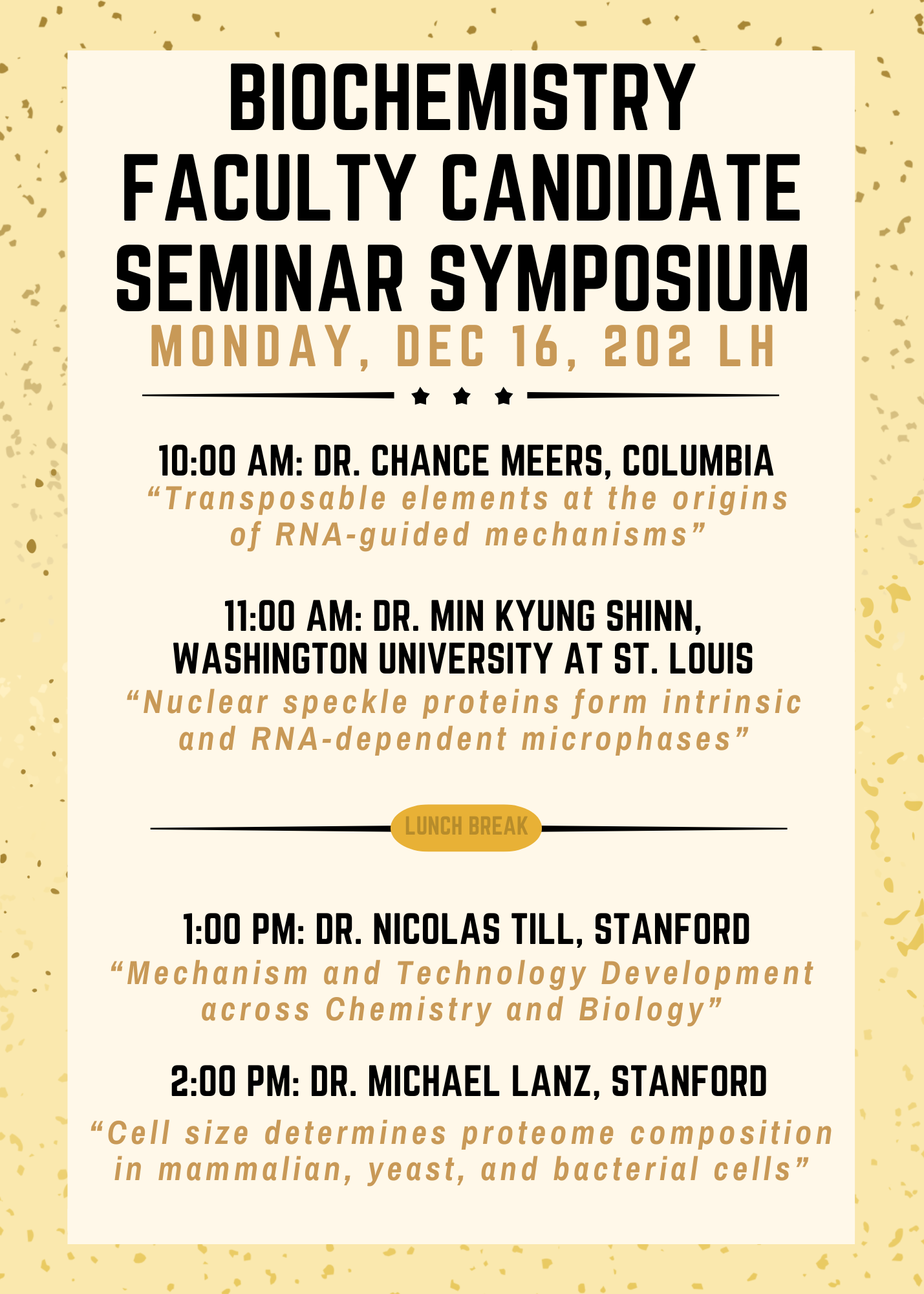 Biochemistry faculty candidate seminar symposium is Dec. 16 ...