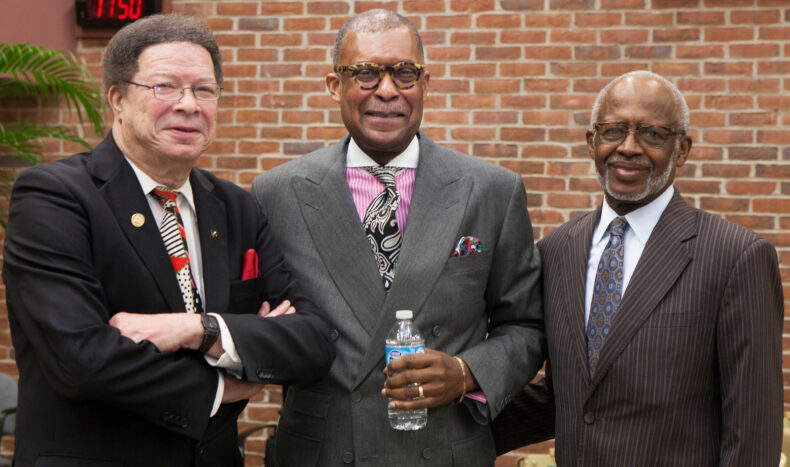 George C. Hill, PhD, right, with Levi Watkins Jr., MD, left and André Churchwell, MD. (photo by Susan Urmy)