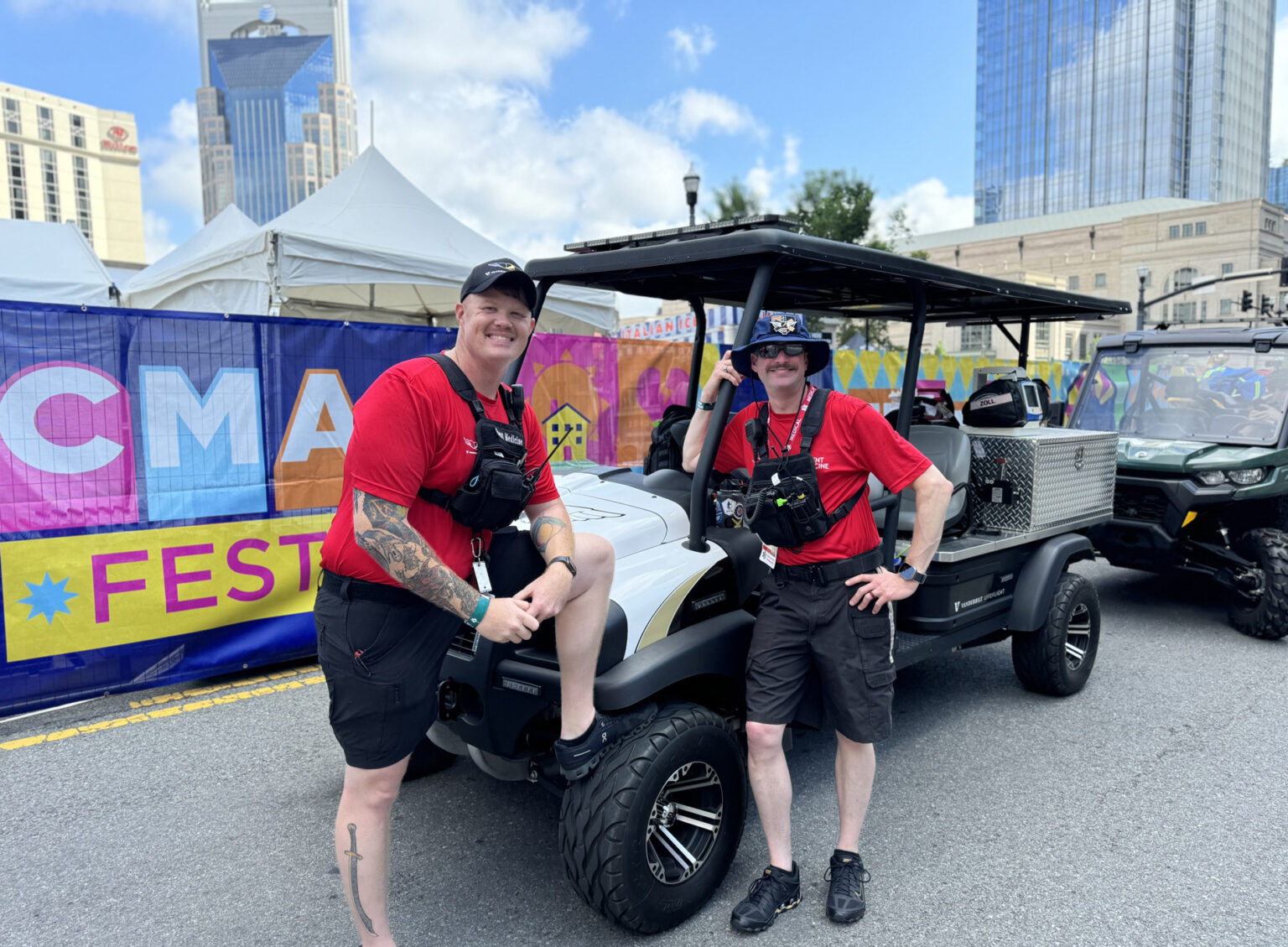 LifeFlight Event Medicine also provides coverage at other events such as this summer’s CMA Fest, where Coy Abercrombie, AEMT, left, and Matt Fuson, CCP, were among team members working the downtown Nashville music festival.