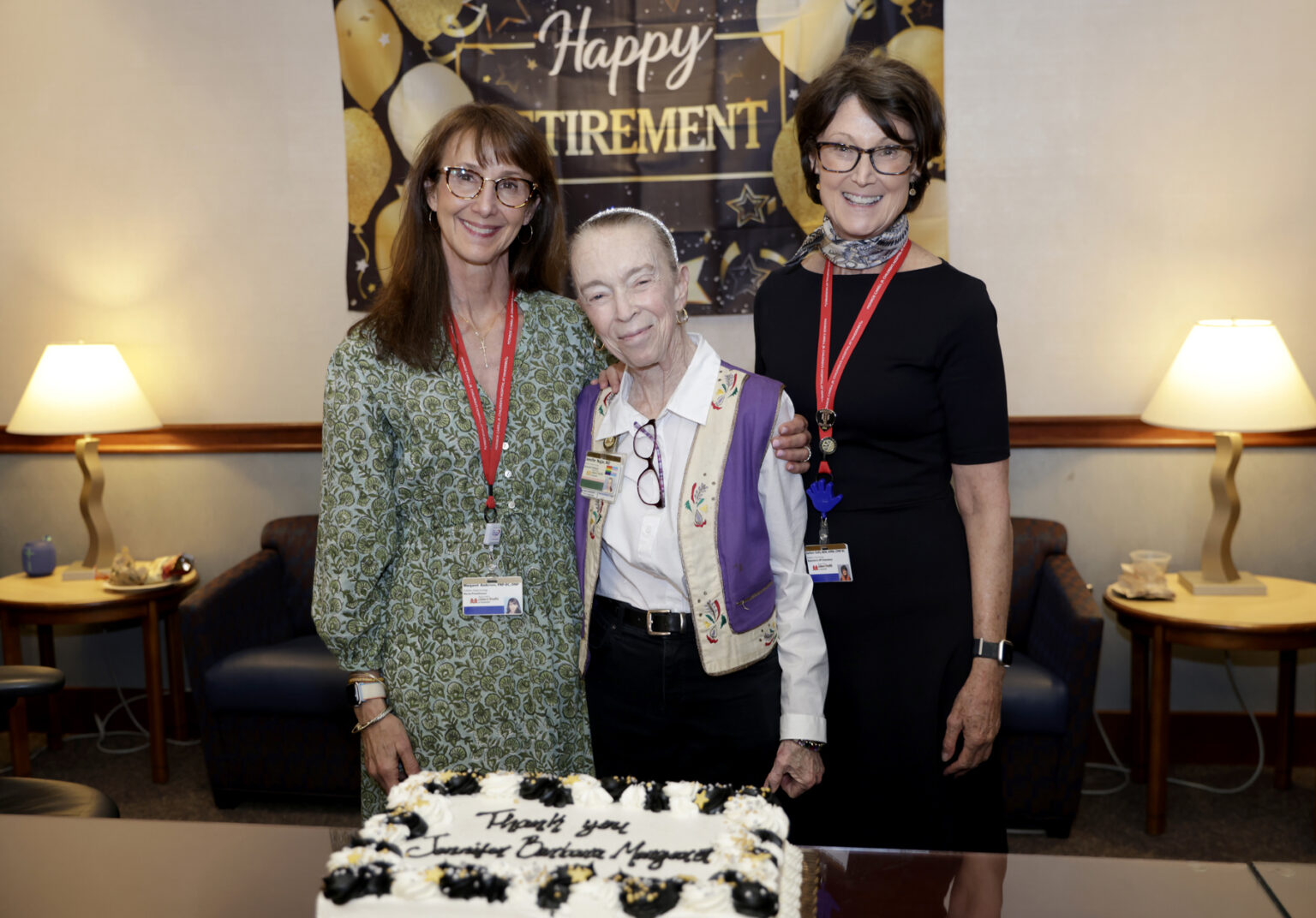 Jennifer Najjar, MD, center, with longtime colleagues Margaret Anderson, DNP, FNP-BC, left, and Barbara Duffy, MSN, APRN, CPNP. (photo by Donn Jones)