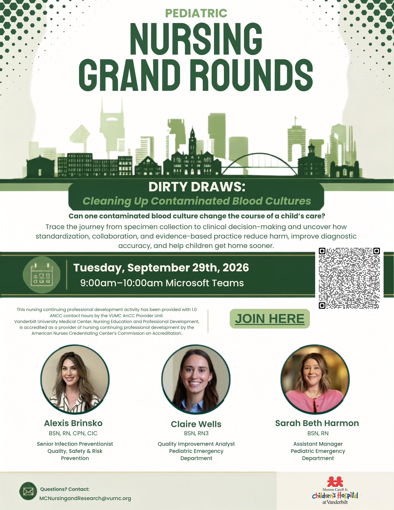 Pediatric Nursing Grand Rounds, 'Dirty Draws: Cleaning Up Contaminated Blood Cultures,' is Sept. 29
