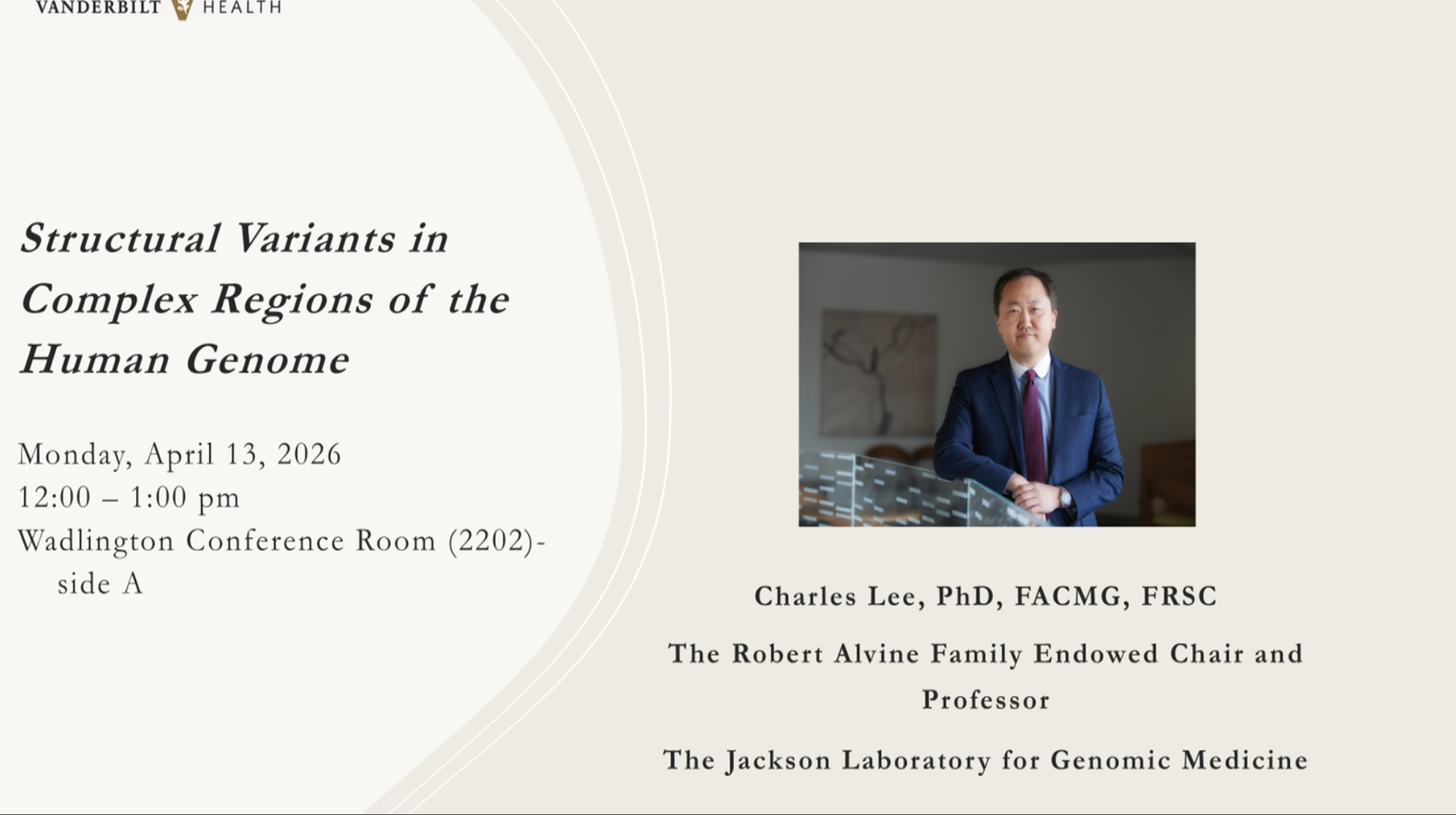 Jackson Laboratory for Genomic Medicine's Charles Lee to speak on