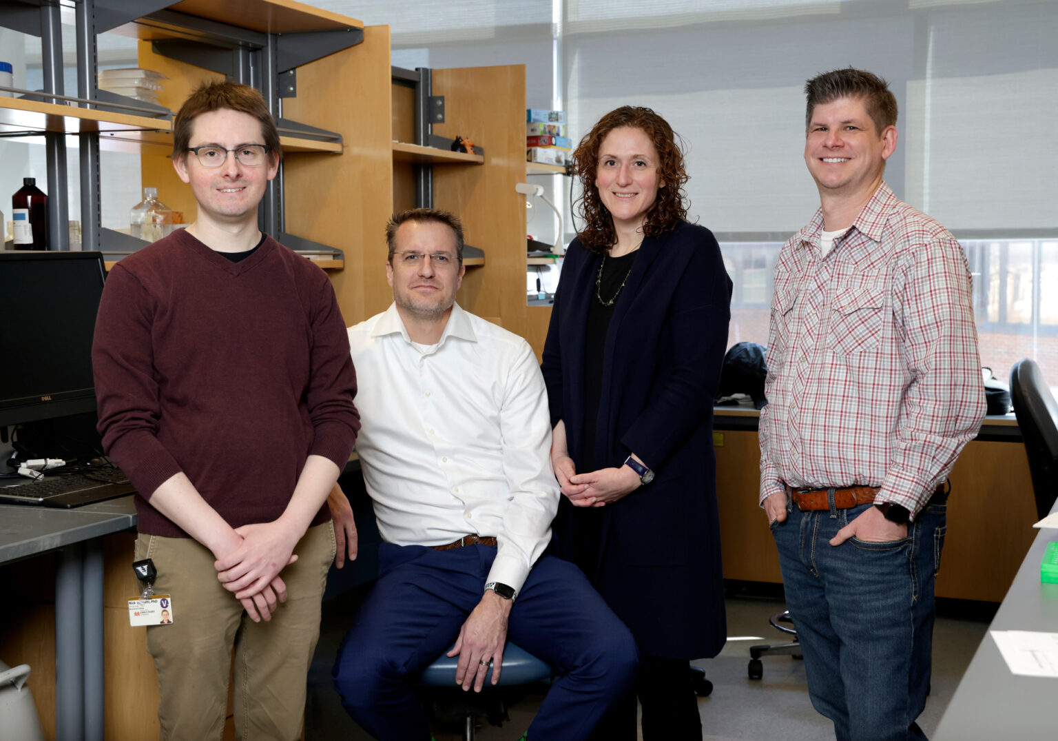 From left, Nick Negretti, PhD, Bryan Millis, PhD, Jennifer Sucre, MD, and Chris Jetter co-led a research team that achieved a new view of lung development — one that could improve outcomes for premature babies. (photo by Donn Jones)