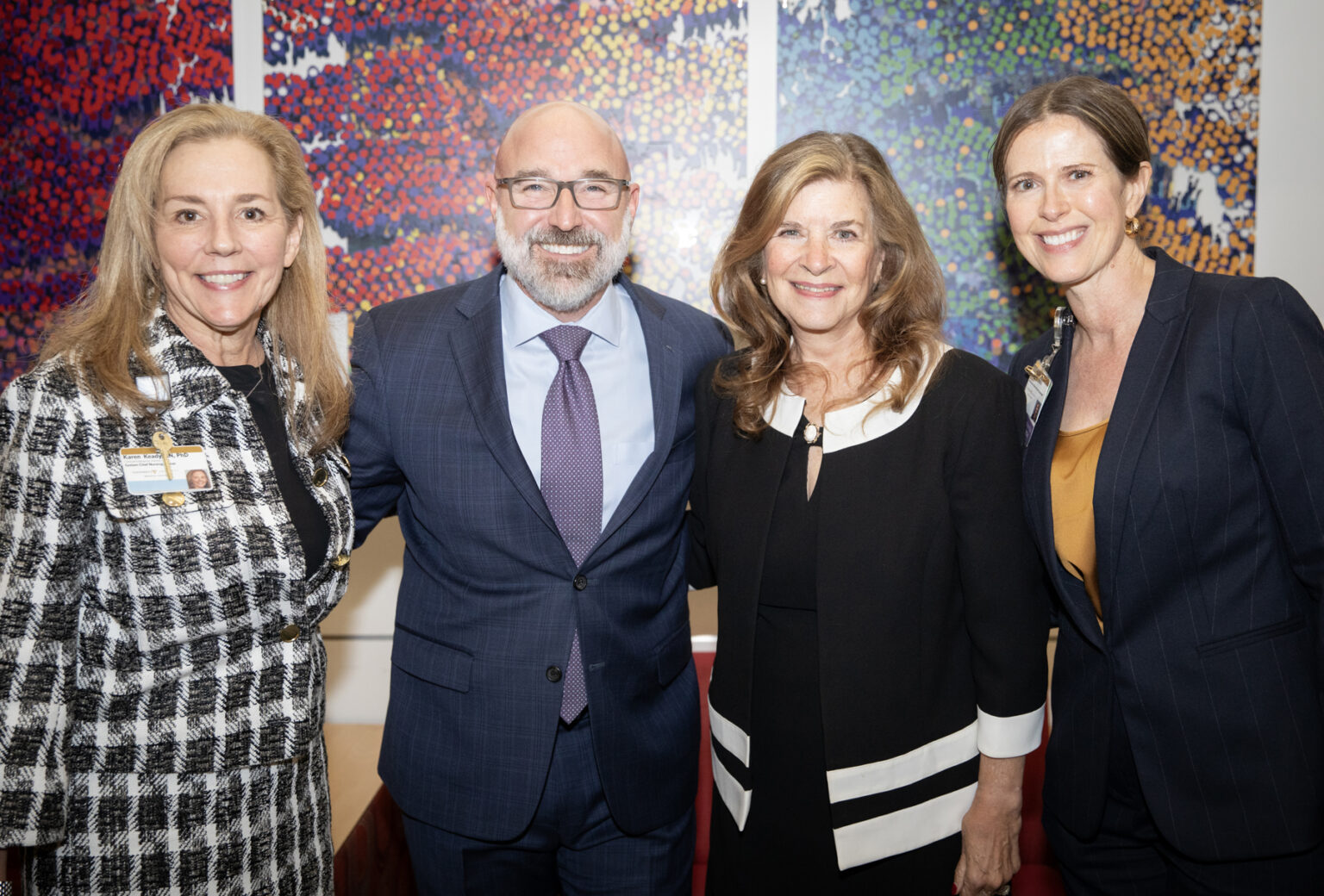 From left are Karen Keady, PhD, RN, NEA-BC, System Chief Nursing Officer for Vanderbilt University Medical Center; Jason Wolf, PhD, CPXP, President and CEO of the Beryl Institute; Terrell Smith, MSN, RN; and Hope Collins, senior director of Patient and Family Engagement, pose for a photo following the inaugural Terrell Smith Lectureship. (photo by Erin O. Smith)