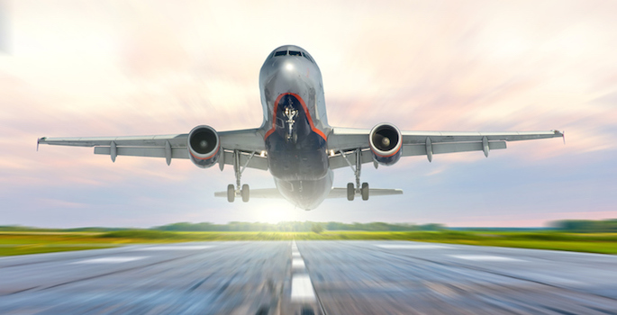Airplane landing on runway