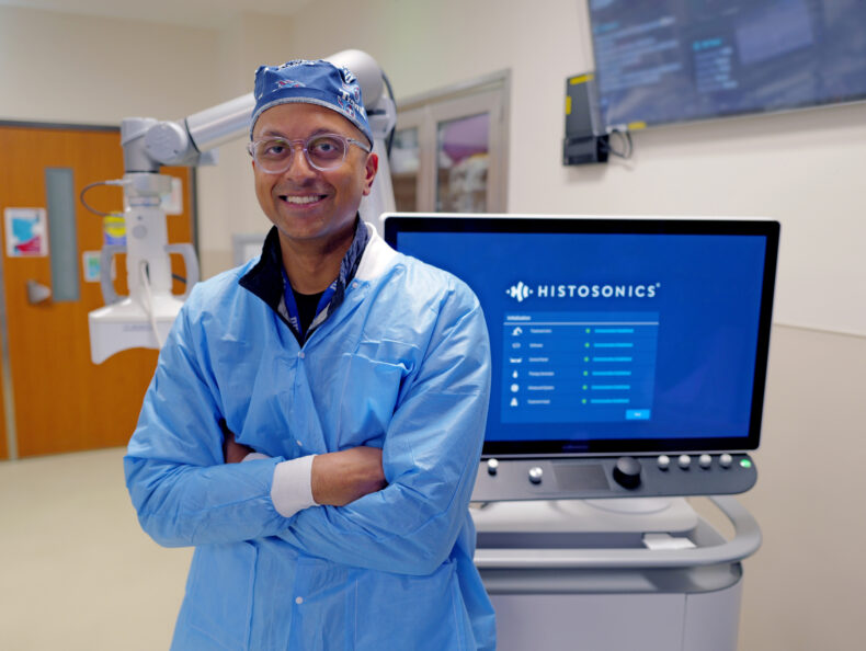 Sekhar Padmanabhan, MD, first treated Aaron Davis with a Hepatic Artery Infusion (HAI) pump and is now his histotripsy surgeon. (photo by Donn Jones)