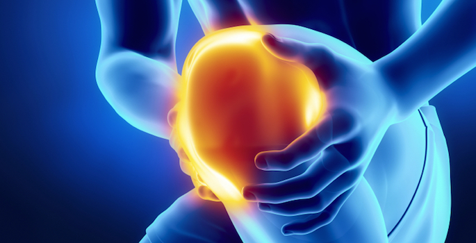 concept illustration of knee with pain radiating from it