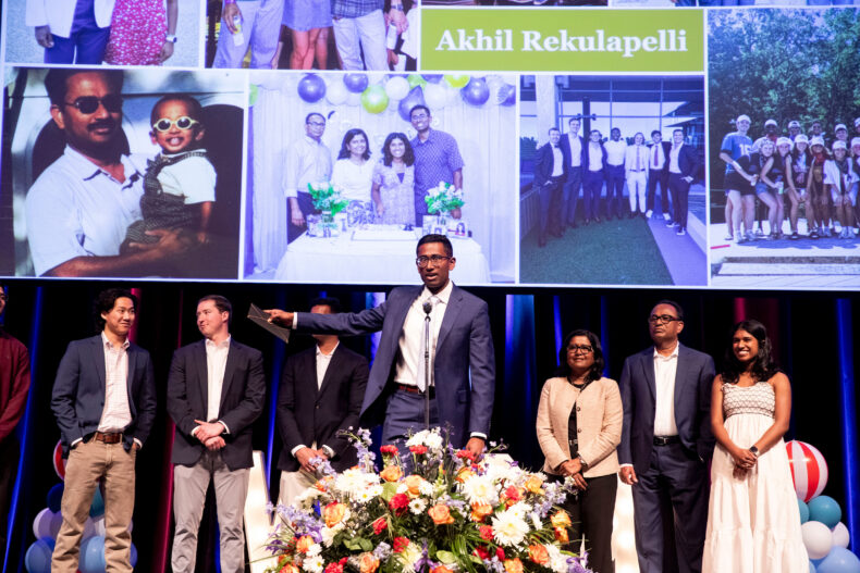 Akhil Rekulapelli thanks his family and friends for their support during the Match Day ceremony. (photo by Susan Urmy)